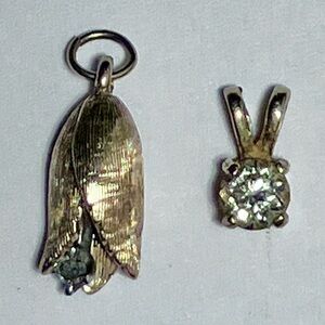 Two 14KT GOLD & DIAMOND Pendants, LILY OF THE VALLEY and .25 Carat BRILLIANT CUT